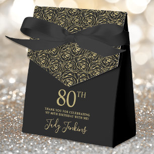 80th Birthday Gold Glitter Roses Thank You Favor Box