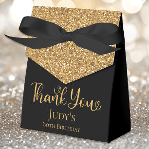 80th Birthday Gold Glitter Thank You Favor Box