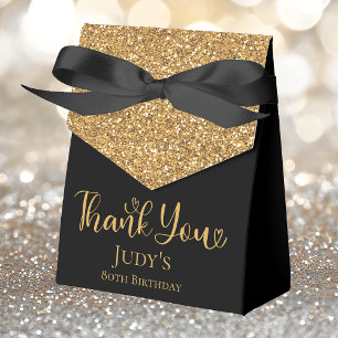 80th Birthday Gold Glitter Thank You Favor Box