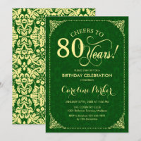 80th Birthday - Gold Green Damask