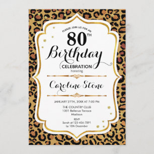 80th Birthday - Gold Leopard Print Invitation