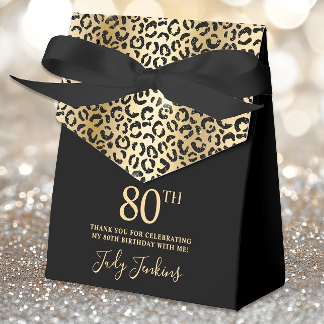80th Birthday Gold Leopard Print Thank You  Favor Box (Creator Uploaded)