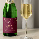 80th Birthday Gold Triangle Confetti Burgundy Sparkling Wine Label<br><div class="desc">Help her celebrate her 80th birthday in style with this simple but elegant design, featuring faux gold foil triangular confetti sifting down on the word "eighty" in gold handwriting font on a burgundy red background. Personalize it with the name of the honoree in gold sans serif font, along with the...</div>