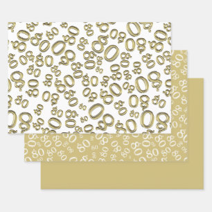 80th Birthday Gold & White Number Pattern 80 Wrapping Paper Sheet