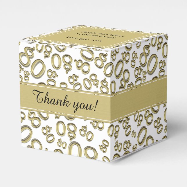 80th Birthday Gold/White Number Pattern Favor Box (Front Side)