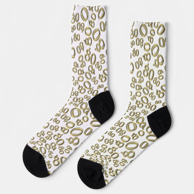 80th Birthday Gold/White Random Number Pattern Socks (Left)