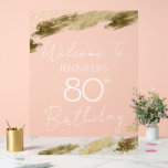 80th Birthday Gold White Text Welcome Clear Acrylic Sign<br><div class="desc">Elegant Faux gold foil paint splatters design. All text is adjustable and easy to change for your own party needs. 80th birthday template design. Welcome Sign. Just delete and add your own text.</div>