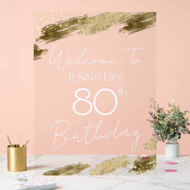 80th Birthday Gold White Text Welcome Clear Acrylic Sign (Wedding)