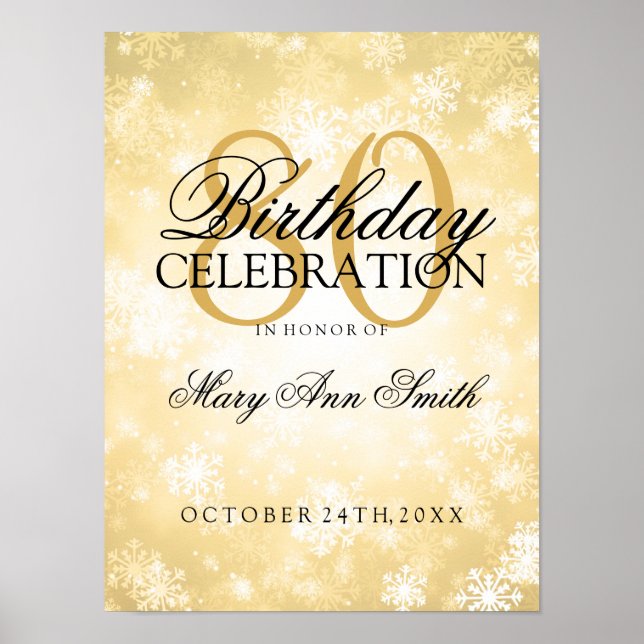 80th Birthday Gold Winter Wonderland Poster (Front)