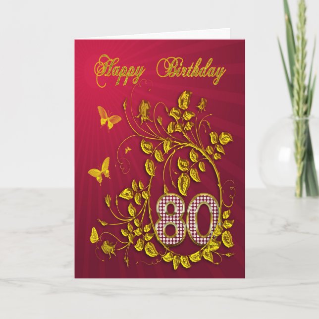 80th Birthday golden butterflies Card (Front)