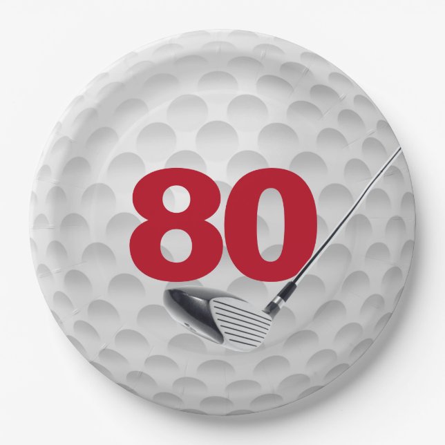 80th Birthday Golf Ball Design Paper Plate (Front)