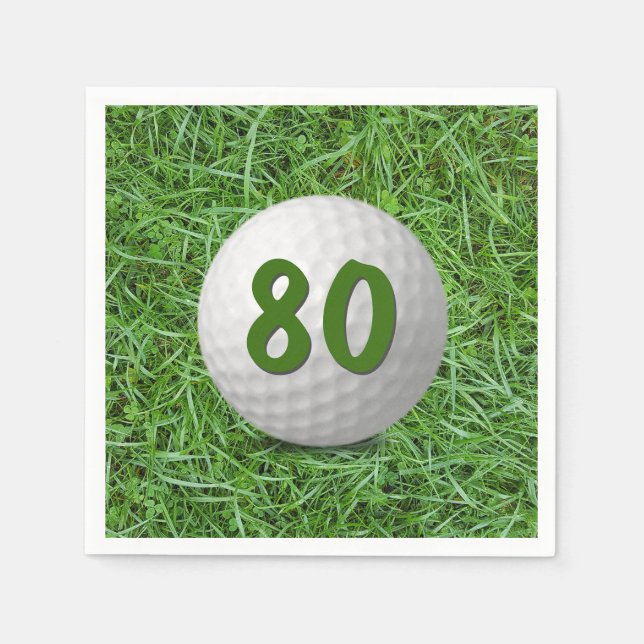 80th Birthday Golf Ball on Grass Napkin (Front)