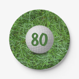 80th Birthday Golf Ball on Grass Paper Plate