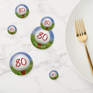 80th birthday golf ball on tee confetti