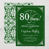 80th Birthday - Green Damask