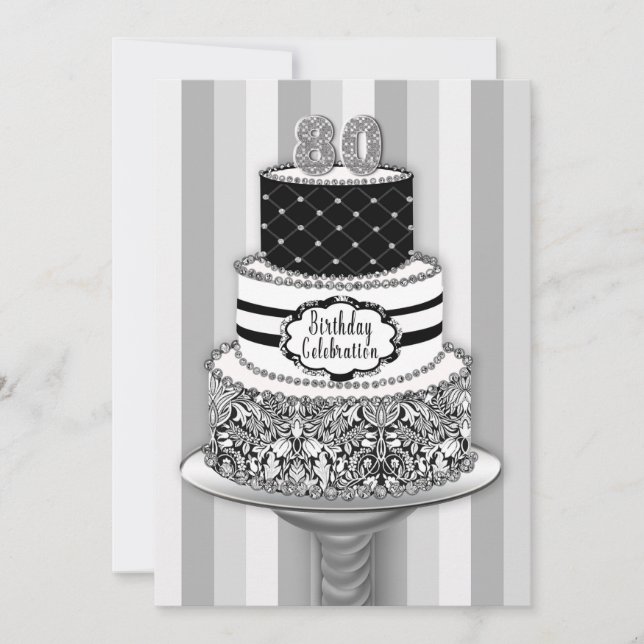 80th Birthday Invitation, 3-Tier Cake Invitation (Front)
