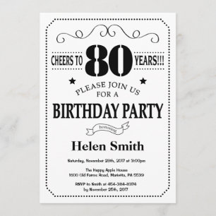 80th Birthday Invitation Black and White