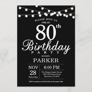 80th Birthday Invitation Black and White