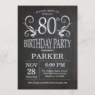 80th Birthday Invitation Chalkboard Floral