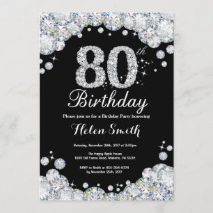 80th Birthday Invitation Chalkboard Silver Diamond