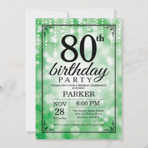 80th Birthday Invitation Green Glitter