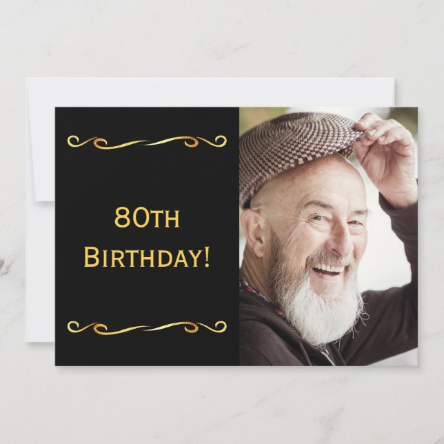 80th birthday invitation photo black for guys (Front)