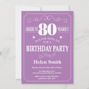 80th Birthday Invitation Purple and White
