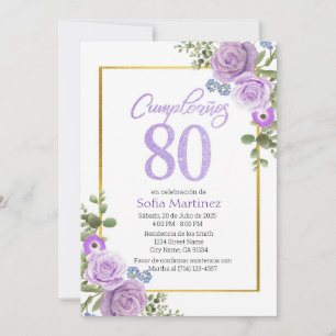 80th Birthday Invitation - Purple Flower Theme 