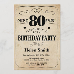 80th Birthday Invitation Rustic Vintage Retro