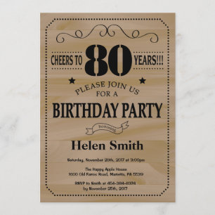 80th Birthday Invitation Rustic Wood