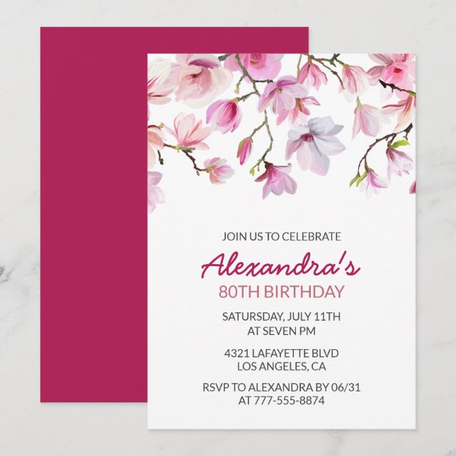 80th birthday invitation Watercolor Floral Simple (Front/Back)