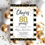 80th birthday invitations, black and gold cheers invitation<br><div class="desc">For more advanced customization of this design,  simply select the "Customize It" button above!</div>