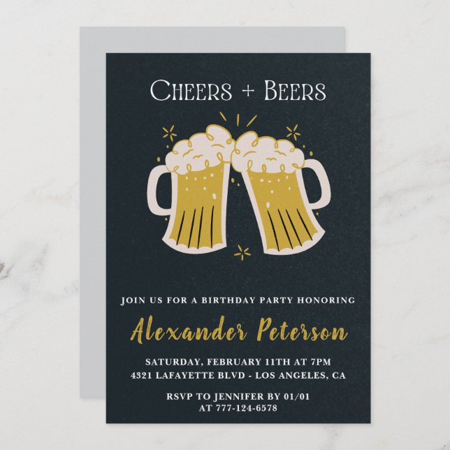 80th birthday invitations Cheers Beers Rustic Men  (Front/Back)
