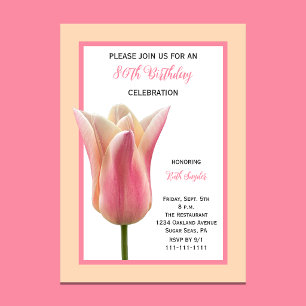 80th Birthday Invitations Elegant Tulip Floral 