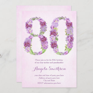 80th birthday invitations for lady, eightieth
