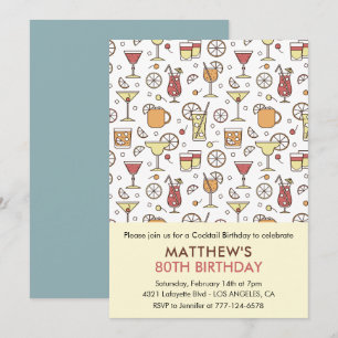 80th birthday invitations Men Cocktail Pattern
