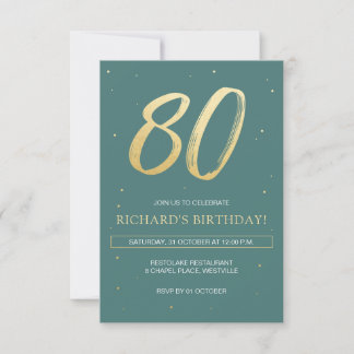 80th Birthday Invite with Sage Green and Gold