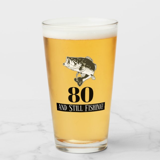 80th Birthday Largemouth Bass Fishing Men's Glass (Front Filled)