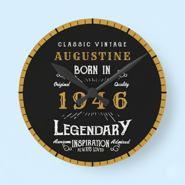 80th Birthday Legend Born 1946 Round Clock (Born 1946 legendary clock. Pastel background.)