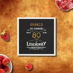 80th Birthday Legendary Black Gold Retro Napkin<br><div class="desc">For those celebrating their 80th birthday we have the ideal birthday party napkins with a vintage feel. The black background with a white and gold vintage typography design design is simple and yet elegant with a retro feel. Easily customize the text of this birthday gift using the template provided. Part...</div>