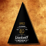 80th Birthday Legendary Black Gold Retro Party Hat<br><div class="desc">For those celebrating their 80th birthday we have the ideal birthday party hats with a vintage feel. The black background with a white and gold vintage typography design design is simple and yet elegant with a retro feel. Easily customize the text of this birthday gift using the template provided. Part...</div>