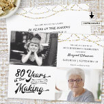 80th Birthday Lights Retro Typography Photos Invitation<br><div class="desc">Celebrate an 80th birthday with this birthday party invitation featuring a retro typography design stating 80 YEARS IN THE MAKING which incorporates their birth year within the design, bordered with string lights and includes two photos (perhaps use Then and Now photos for a fun invitation). Party invitation details are on...</div>