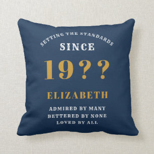 80th Birthday Loved Add Your Name Year Blue Gold Throw Pillow