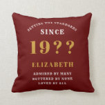 80th Birthday Loved Add Your Name Year Red Gold Throw Pillow<br><div class="desc">For those celebrating their 80th birthday we have the ideal surprise birthday party throw pillow gift. The red background with a white and gold design is simple and yet elegant. Easily customize the text to the front and the interior of these party supplies using the template provided. Part of the...</div>