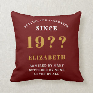 80th Birthday Loved Add Your Name Year Red Gold Throw Pillow