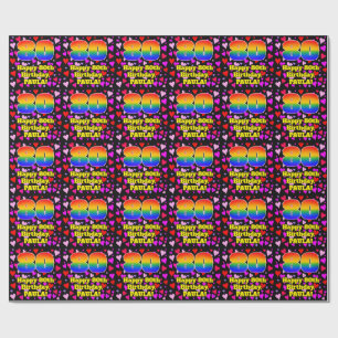 80th Birthday: Loving Hearts Pattern, Rainbow # 80 Wrapping Paper