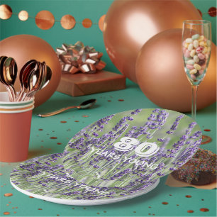 80th Birthday Milestone Lavender Floral Paper Plate