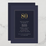 80th Birthday Minimal Elegant Dark Gold Frame<br><div class="desc">80th Birthday Minimal Elegant Dark Purple Grey Gold Frame Foil Birthday Party Invitation</div>