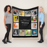 80th Birthday Mommy Photo Collage Template Black Fleece Blanket<br><div class="desc">Create an elegant unique gift for that special mom with this 12 square format photo collage blanket. A simple black background with your personalized message in the centre.</div>