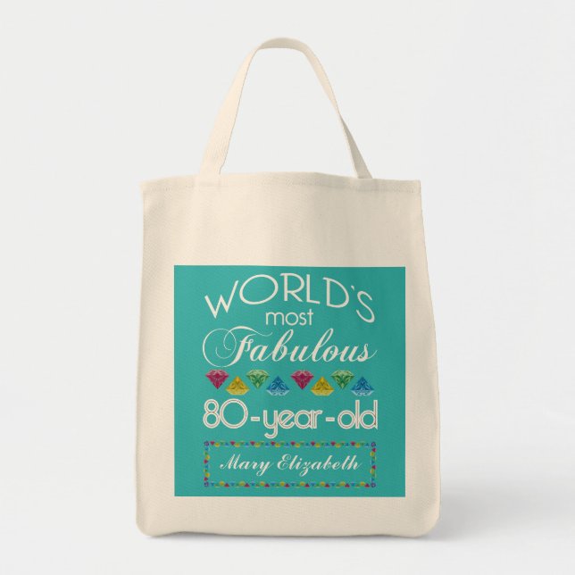 80th Birthday Most Fabulous Colourful Gem Tote Bag (Front)